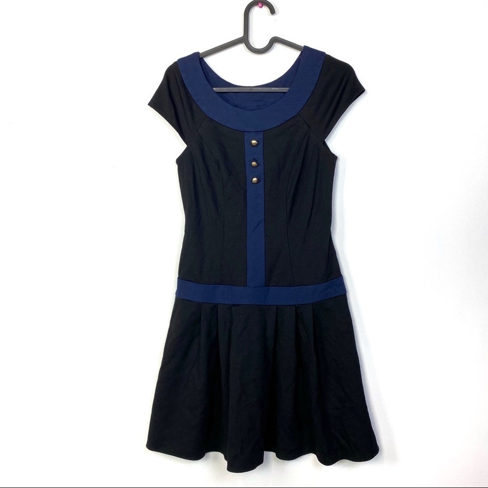 Decode 1.8 Drop Waist off shoulder Pleated Dress Size 2 In Black/Blue